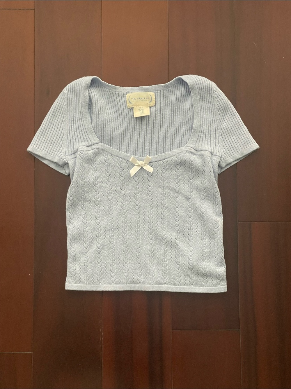 The Prairie Light Blue Knit Square-Neck Crop Top